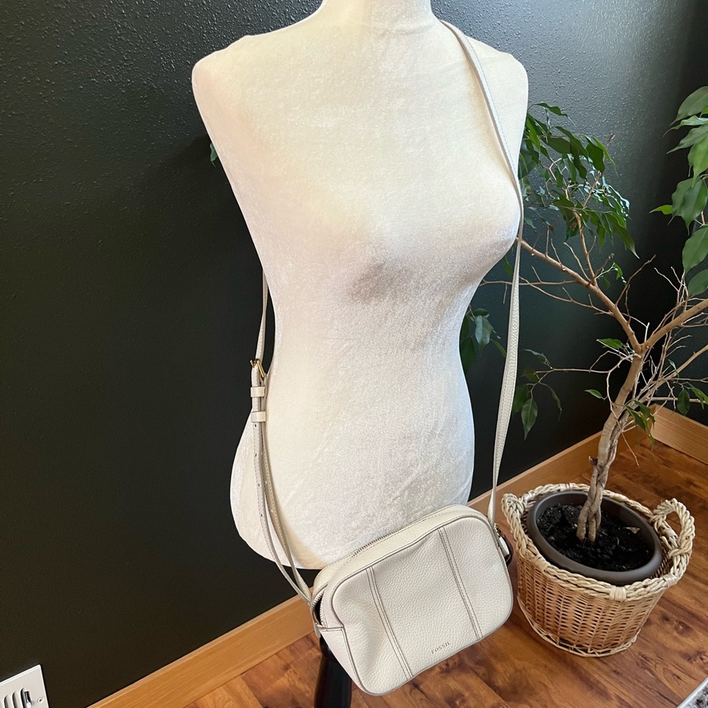 Elegant White Fossil Crossbody Bag